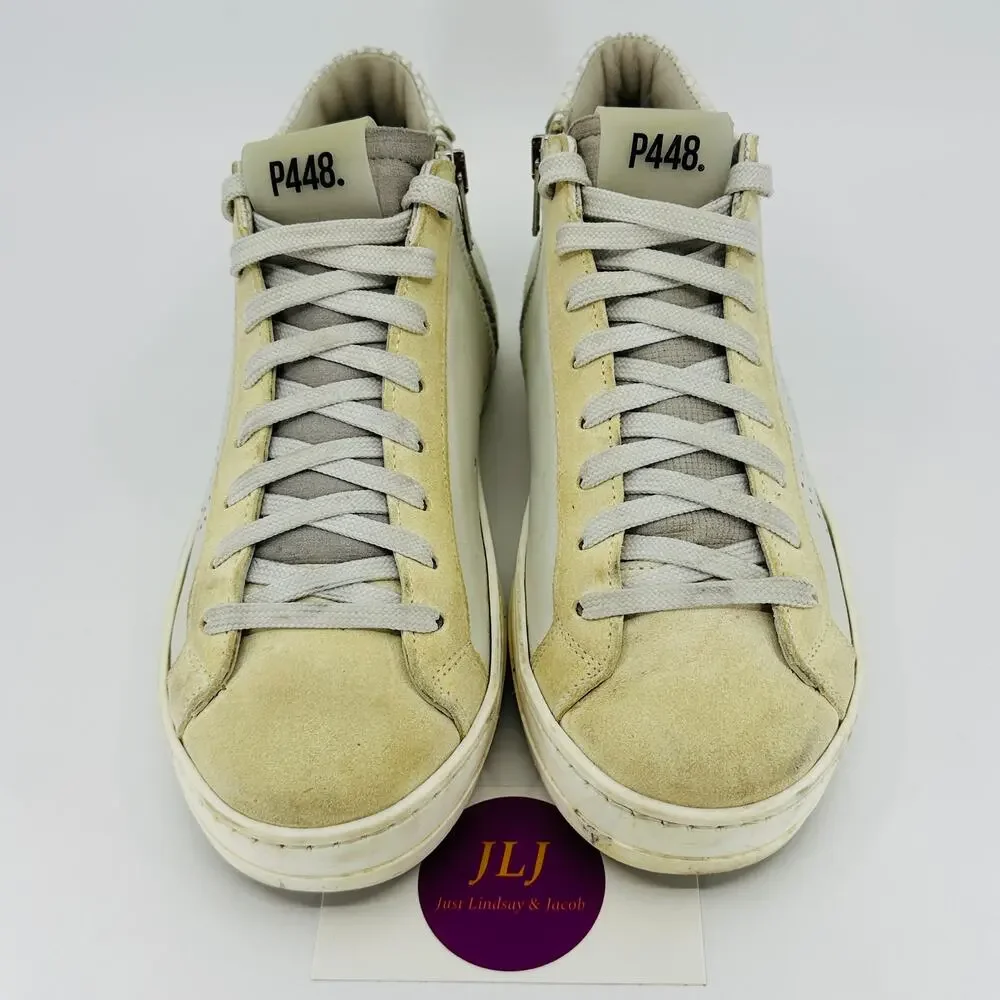P448 Women's John White Leather Skate Mid Top Sneakers Size 36 EU/ 6 US